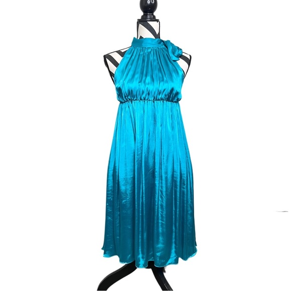 ASPESI 100% Silk Teal Halter Mini Dress - Picture 2 of 13